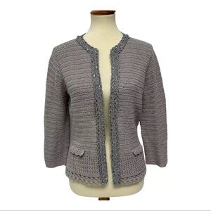 ECI New York Women's Long Sleeve Silver Open Front Knit Sweater Size S